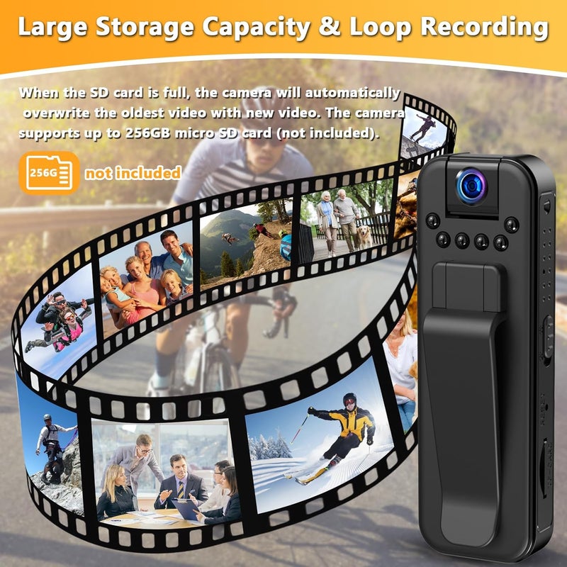WFULM Hidden Body Camera HD 1080P Mini Body Came with Night Vision Wearable Camcorder with 180° Rotatable Lens and Sturdy Clips Small Video Recorder for Security, Indoor, Outdoor - Image 5